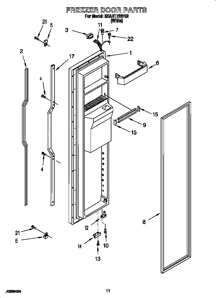 Whirlpool 3XART722F02 freezer door diagram