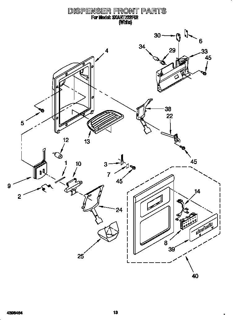Whirlpool 3XART722F02 dispenser front diagram