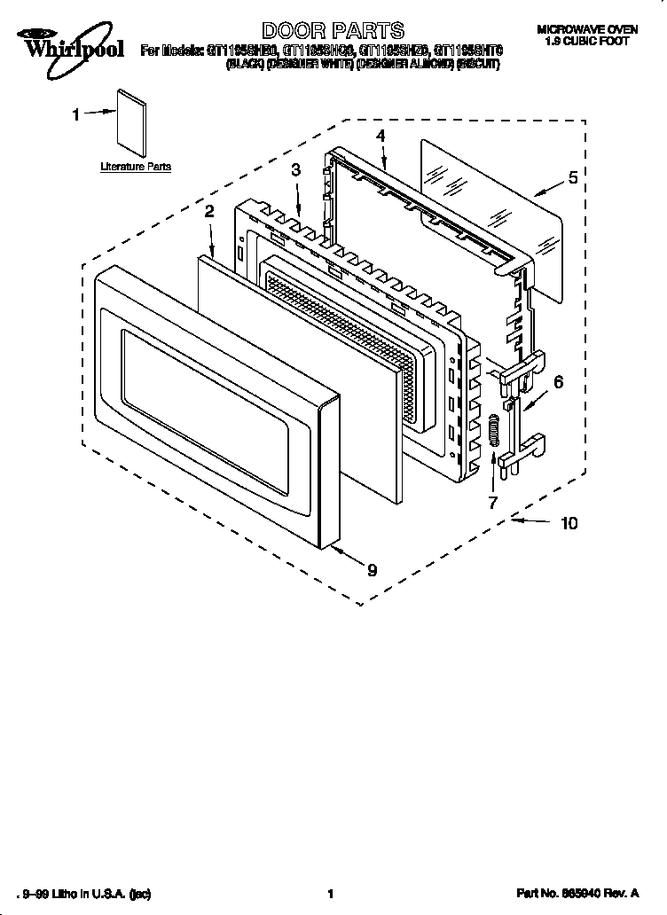 Whirlpool GT1195SHT0 door diagram
