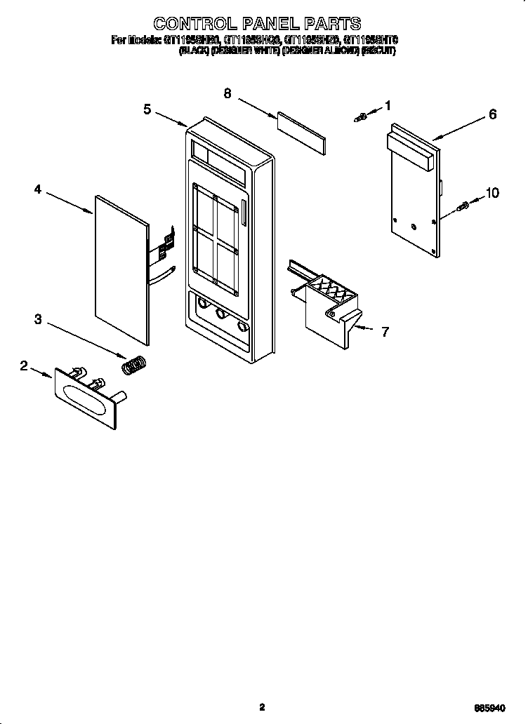 Whirlpool GT1195SHT0 control panel diagram