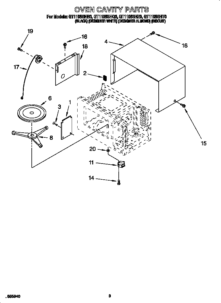 Whirlpool GT1195SHT0 oven cavity diagram