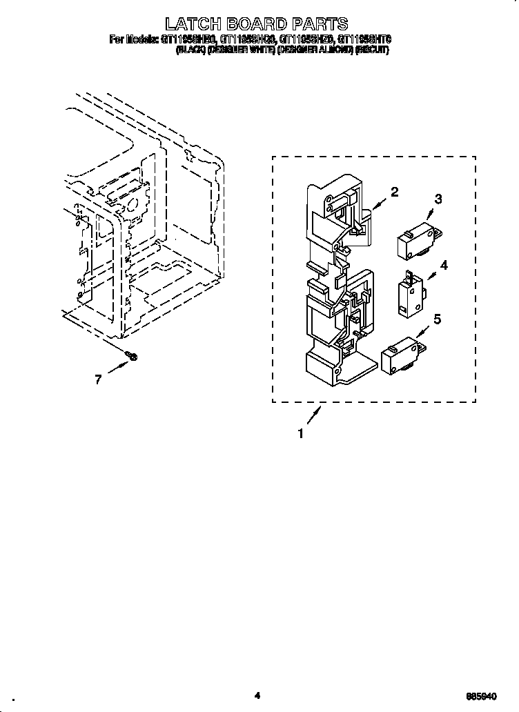 Whirlpool GT1195SHT0 latch board diagram