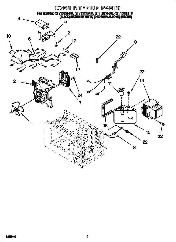 Whirlpool GT1195SHT0 oven interior diagram