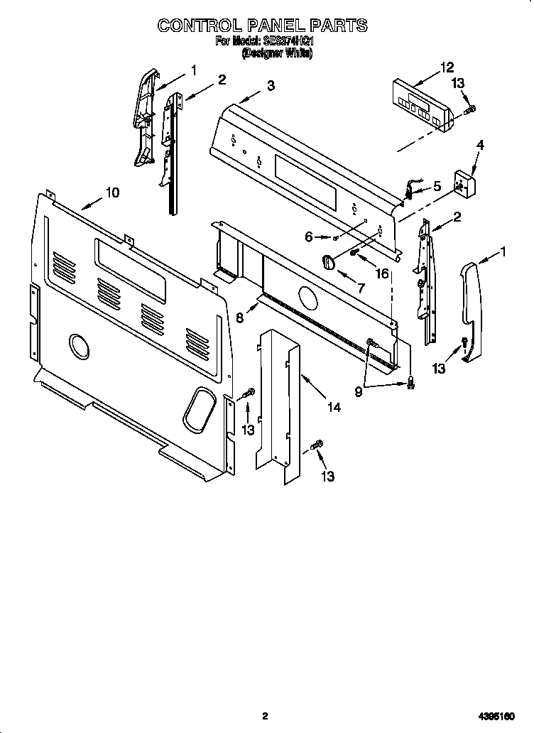 Kirkland SES374HQ1 control panel diagram