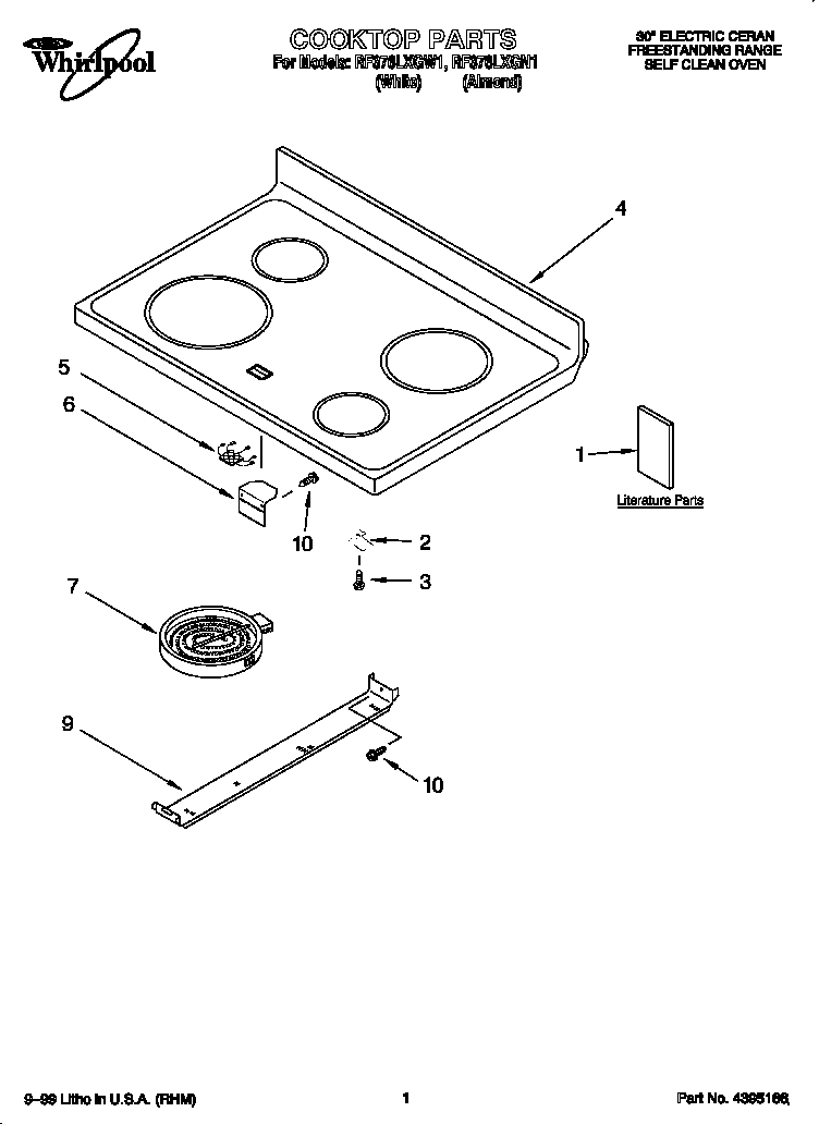 Whirlpool RF376LXGN1 cooktop diagram