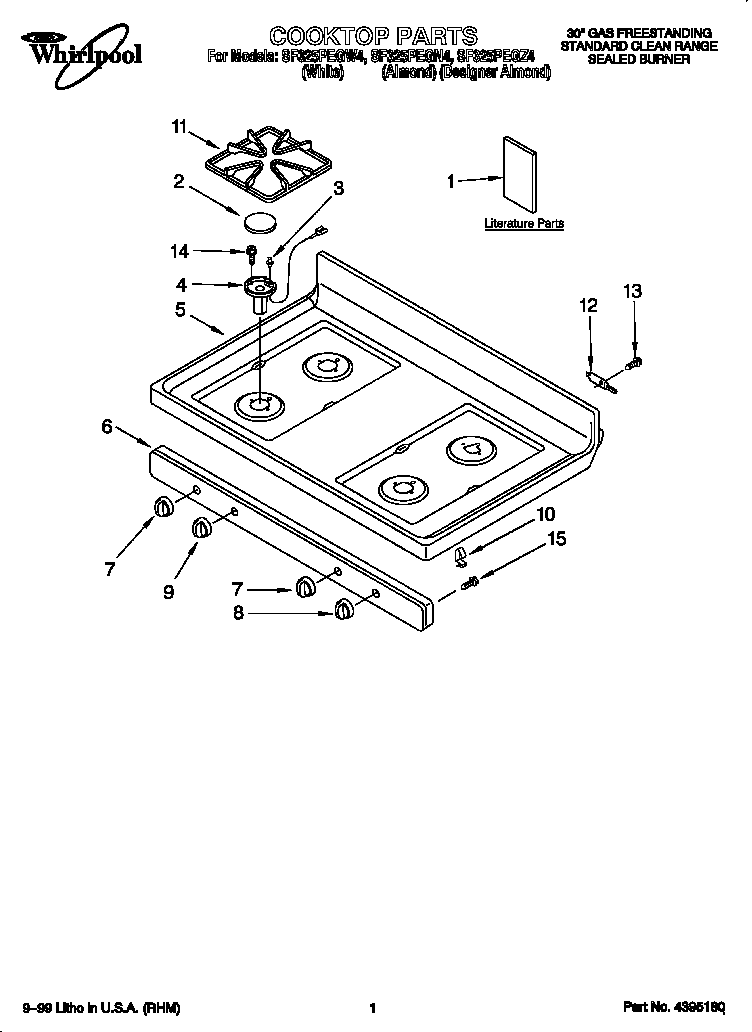 Whirlpool SF325PEGW4 cooktop diagram