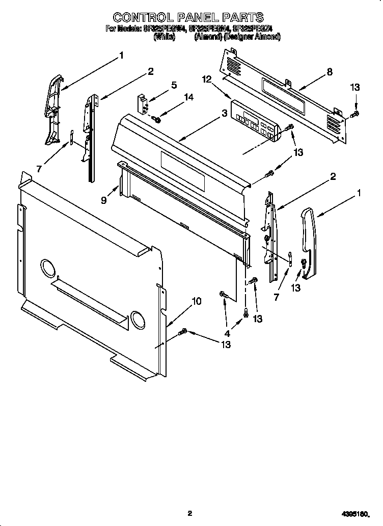 Whirlpool SF325PEGW4 control panel diagram