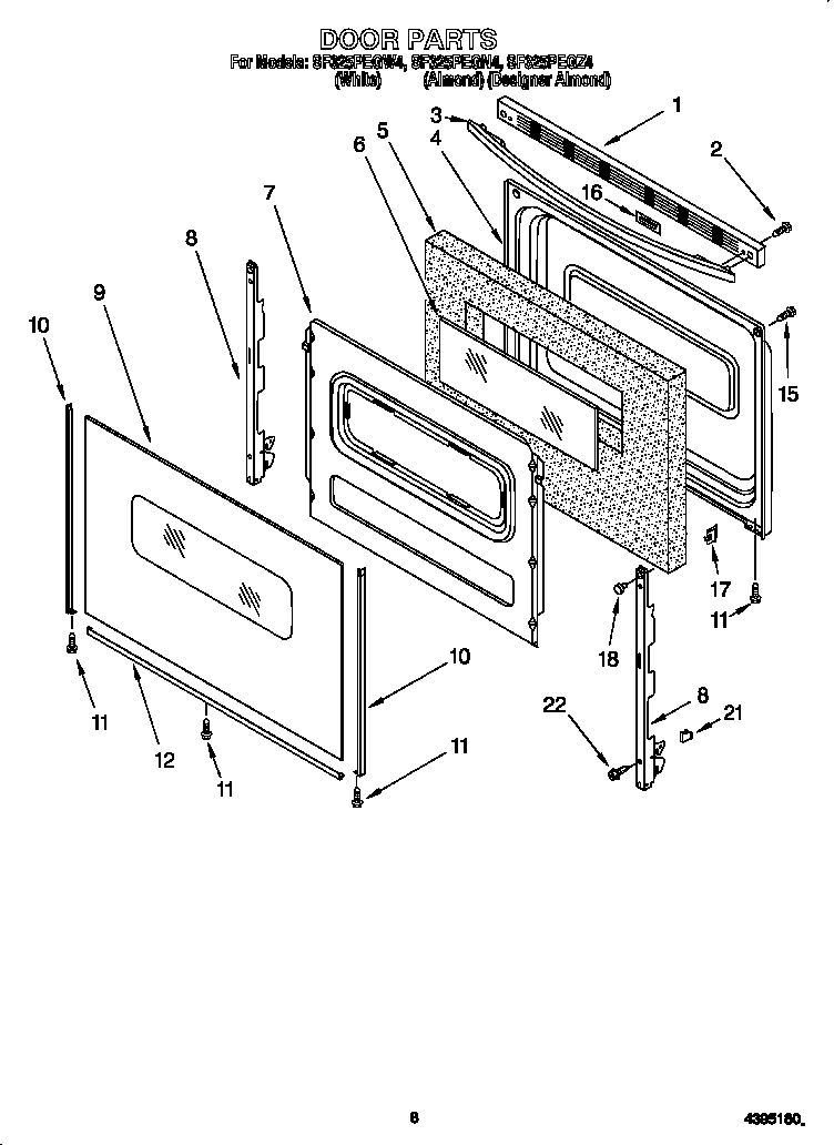 Whirlpool SF325PEGW4 door diagram