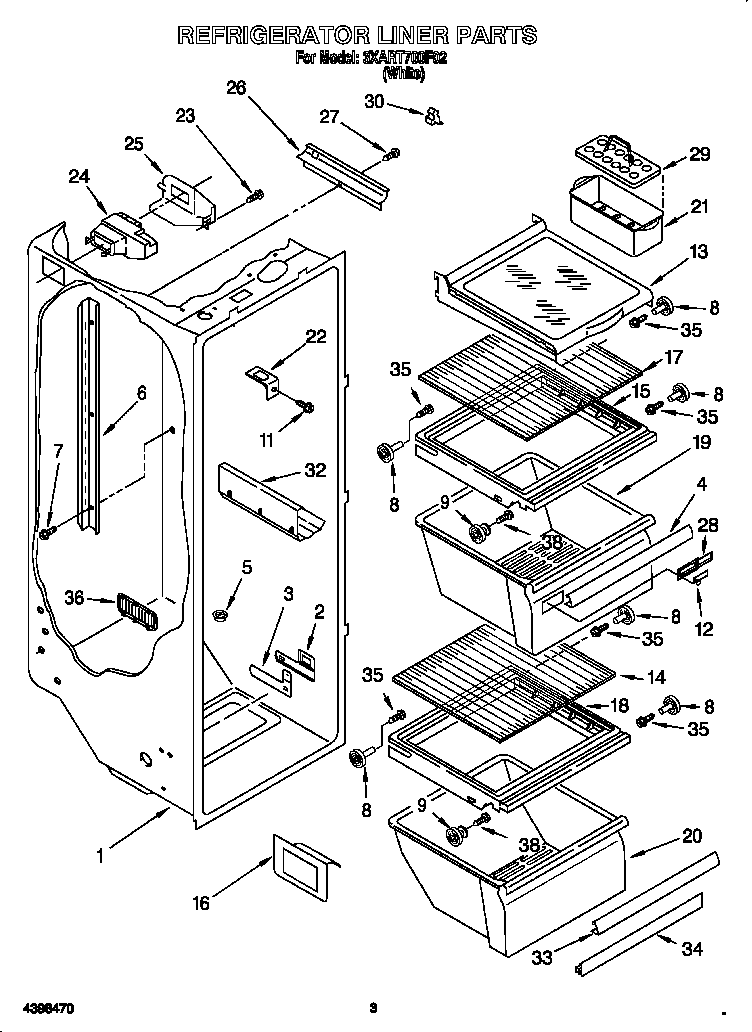 Whirlpool 3XART700F02 refrigerator liner diagram