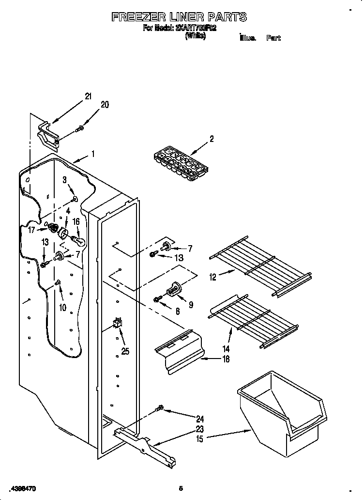 Whirlpool 3XART700F02 freezer liner diagram