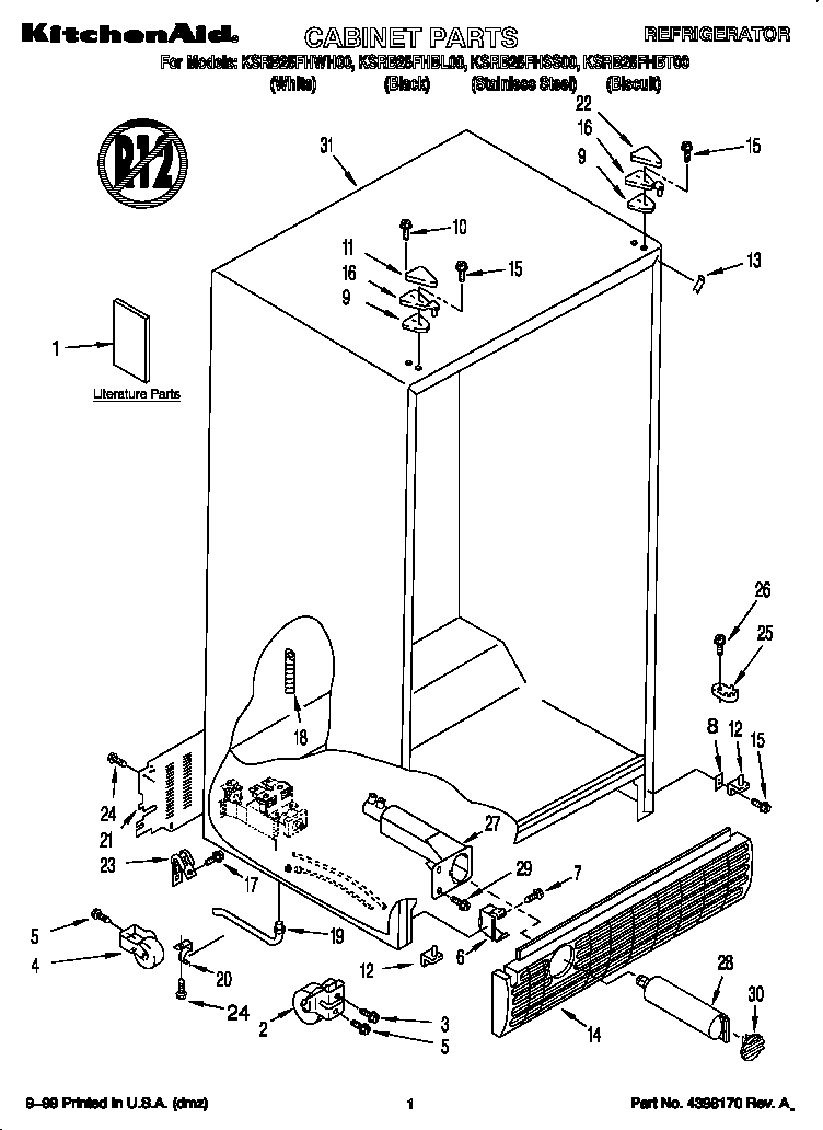 KitchenAid KSRB25FHBT00 cabinet diagram