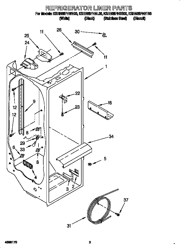 KitchenAid KSRB25FHBT00 refrigerator liner diagram