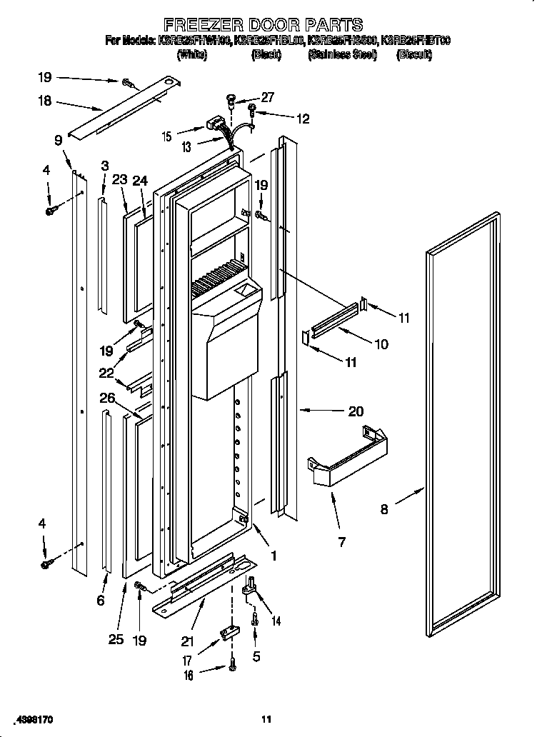 KitchenAid KSRB25FHBT00 freezer door diagram