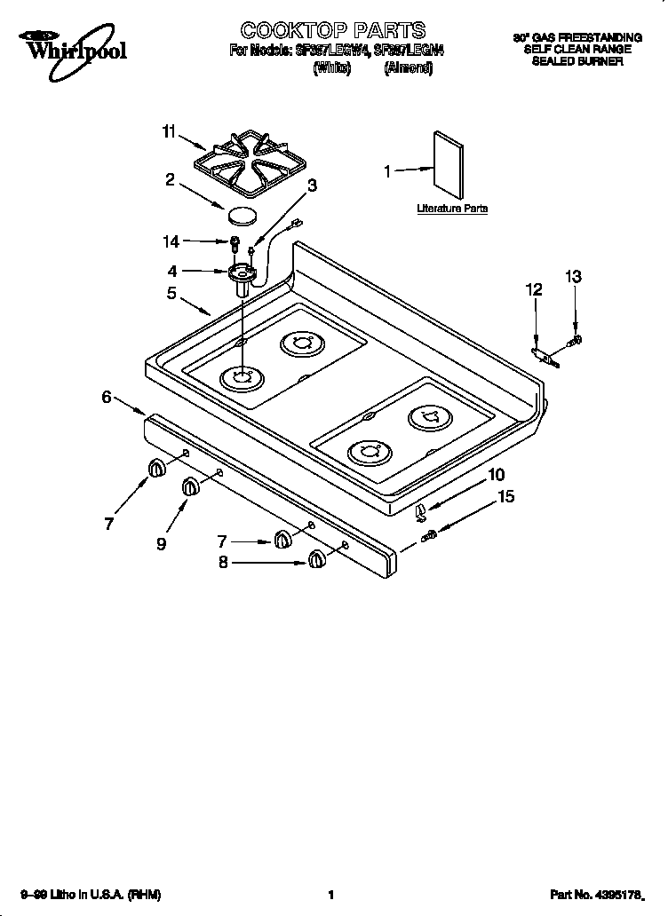 Whirlpool SF387LEGW4 cooktop diagram