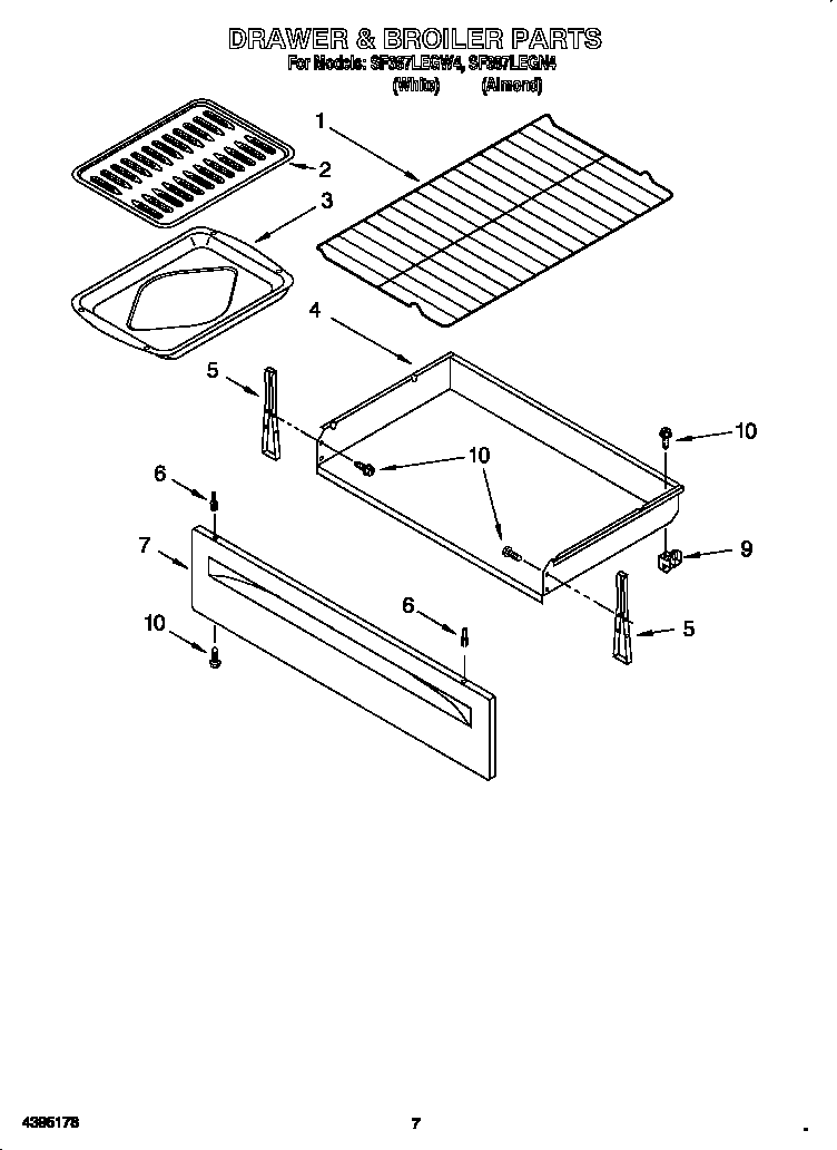 Whirlpool SF387LEGW4 drawer and broiler diagram