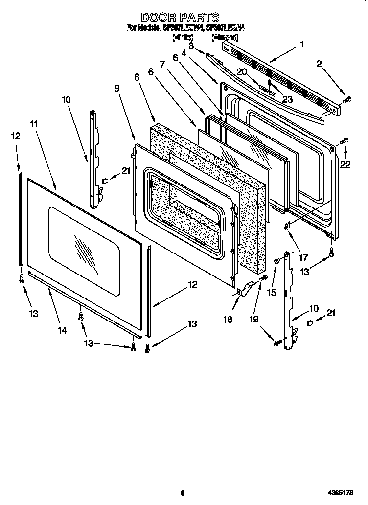 Whirlpool SF387LEGW4 door diagram
