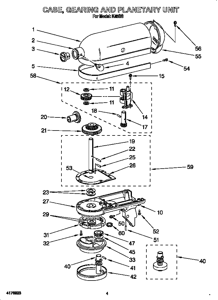 KitchenAid K45SS case, gearing and planetary diagram