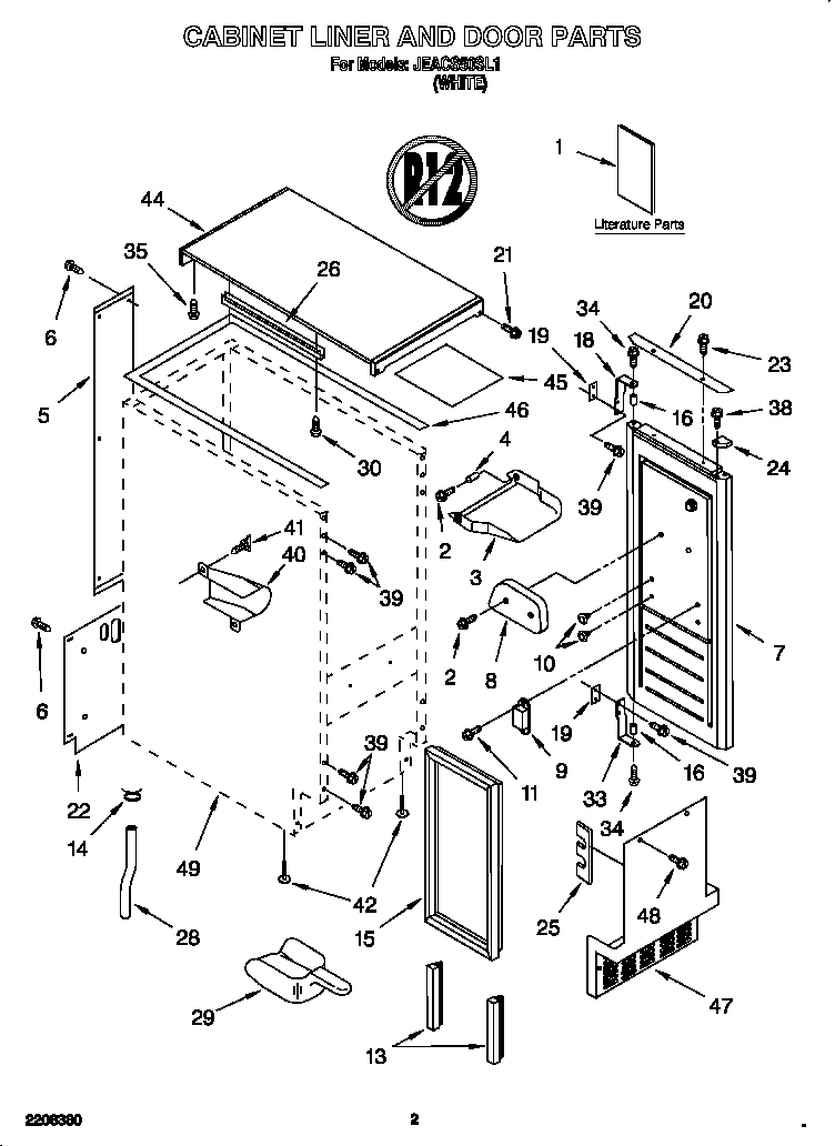 Whirlpool JEAC50SL1 cabinet liner and door diagram