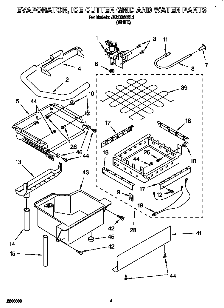 Whirlpool JEAC50SL1 evaporator, ice cutter grid and water diagram