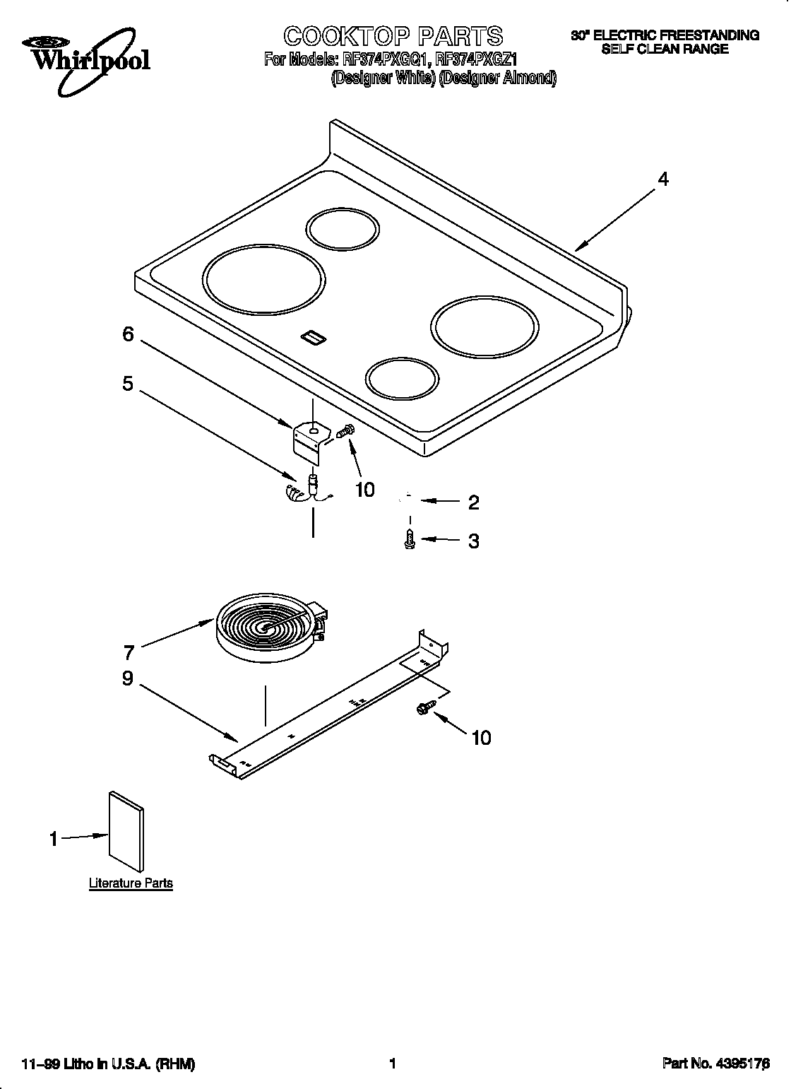 Whirlpool RF374PXGQ1 cooktop diagram