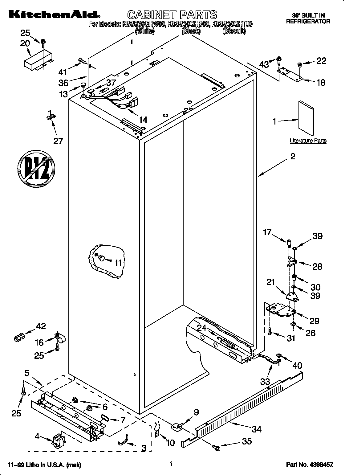 KitchenAid KSSS36QHT00 cabinet diagram