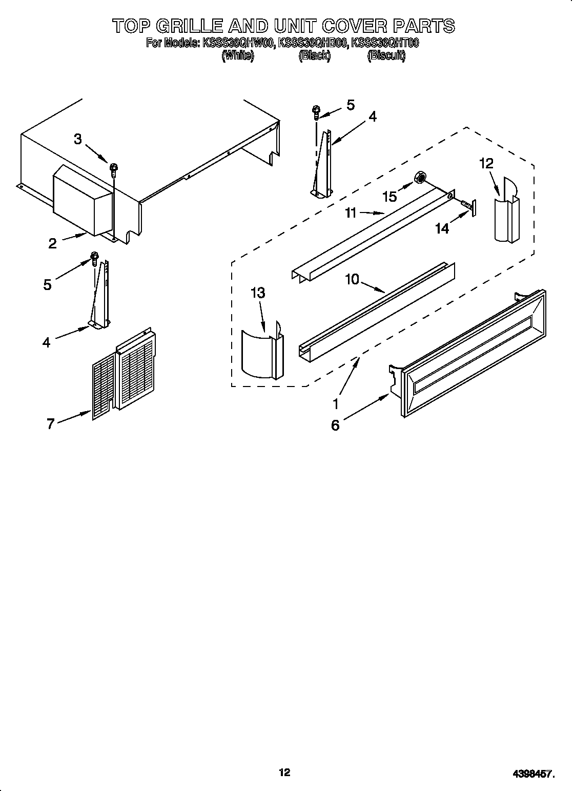 KitchenAid KSSS36QHT00 top grill and unit cover diagram