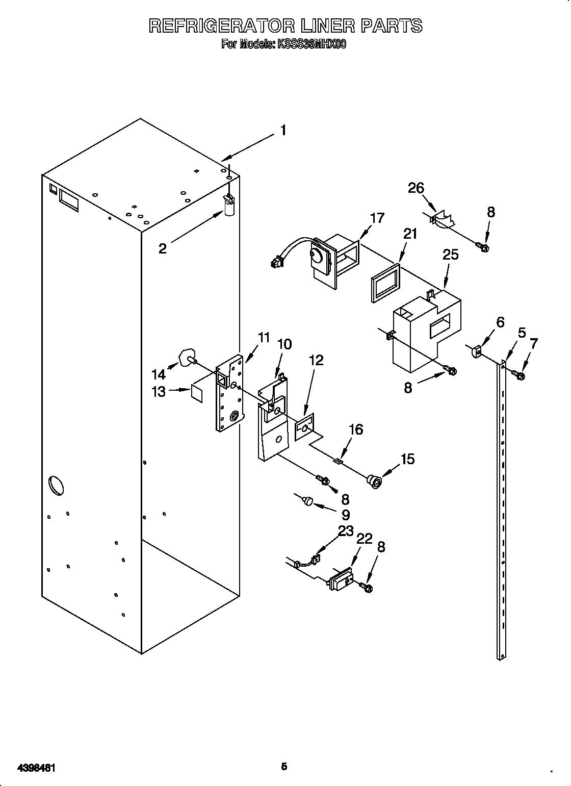 KitchenAid KSSS36MHX00 refrigerator liner diagram