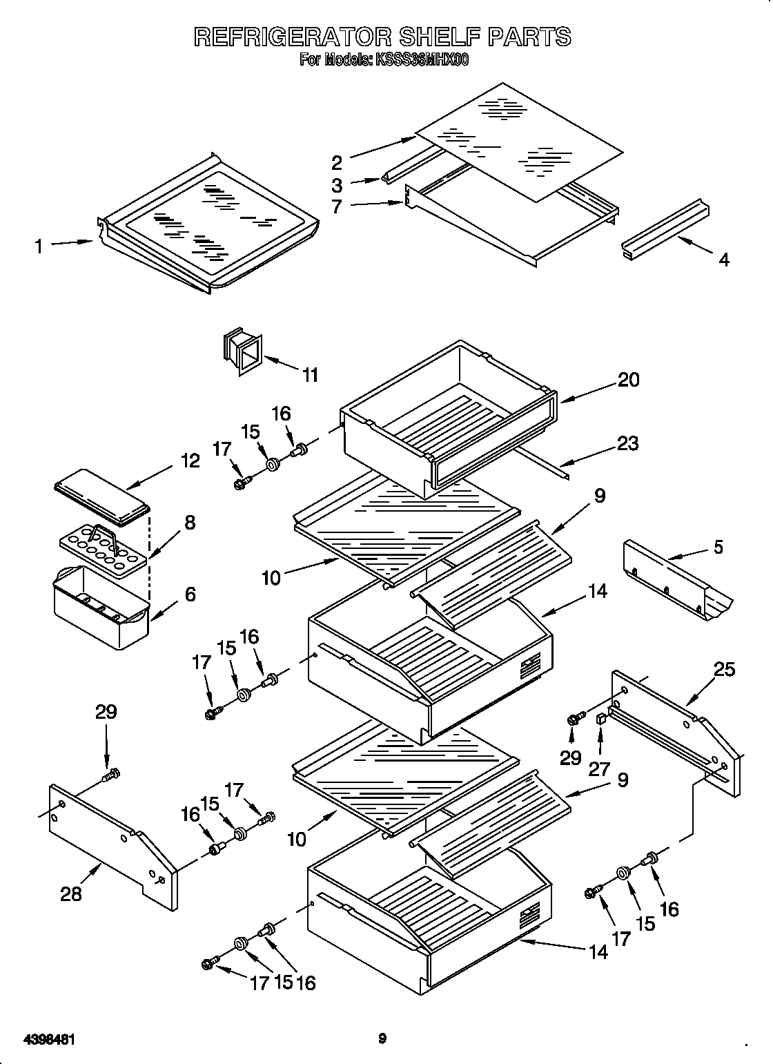 KitchenAid KSSS36MHX00 refrigerator shelf diagram