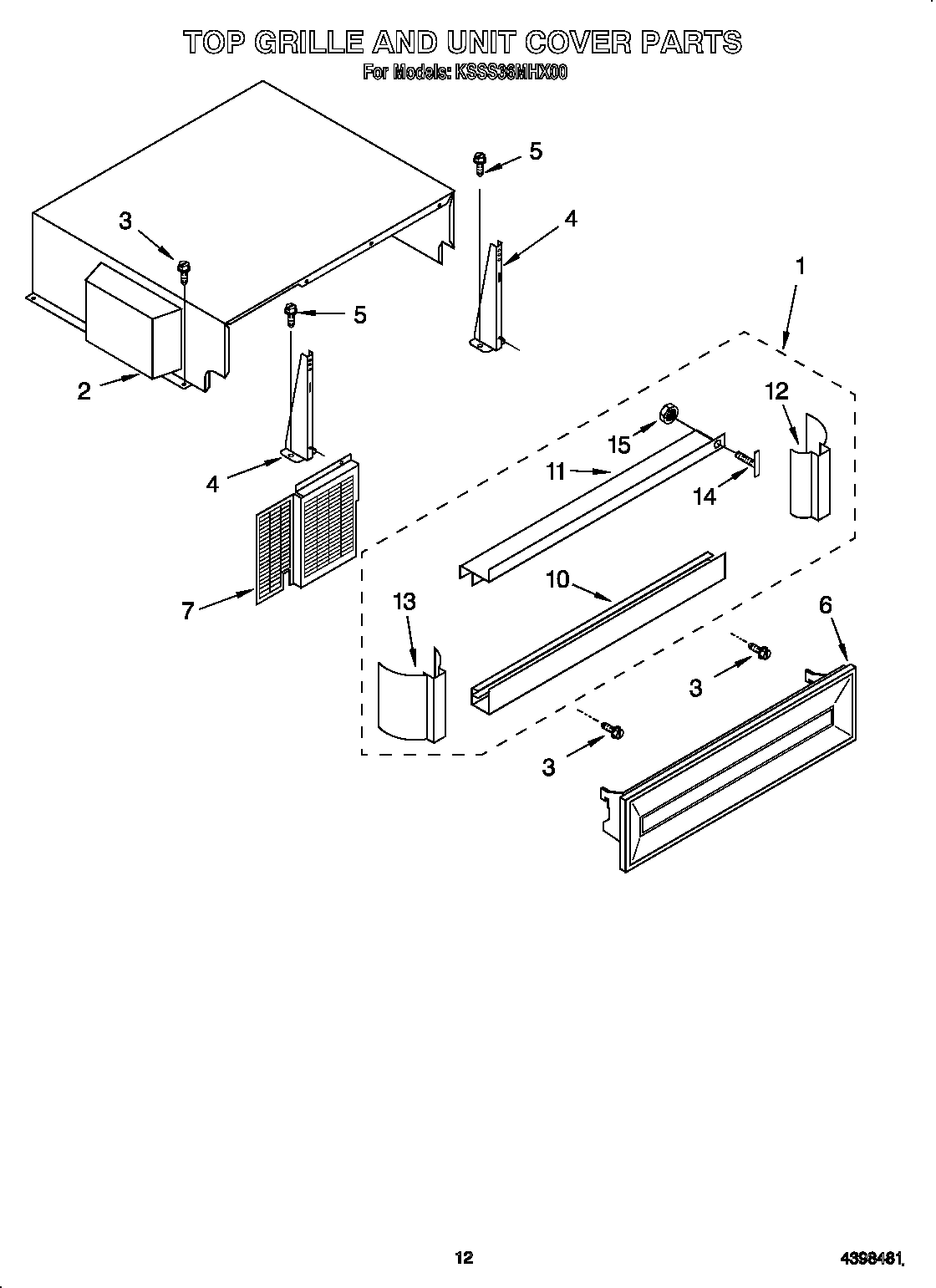 KitchenAid KSSS36MHX00 top grill and unit cover diagram