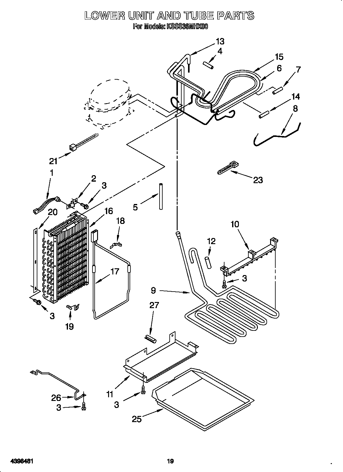 KitchenAid KSSS36MHX00 lower unit and tube diagram