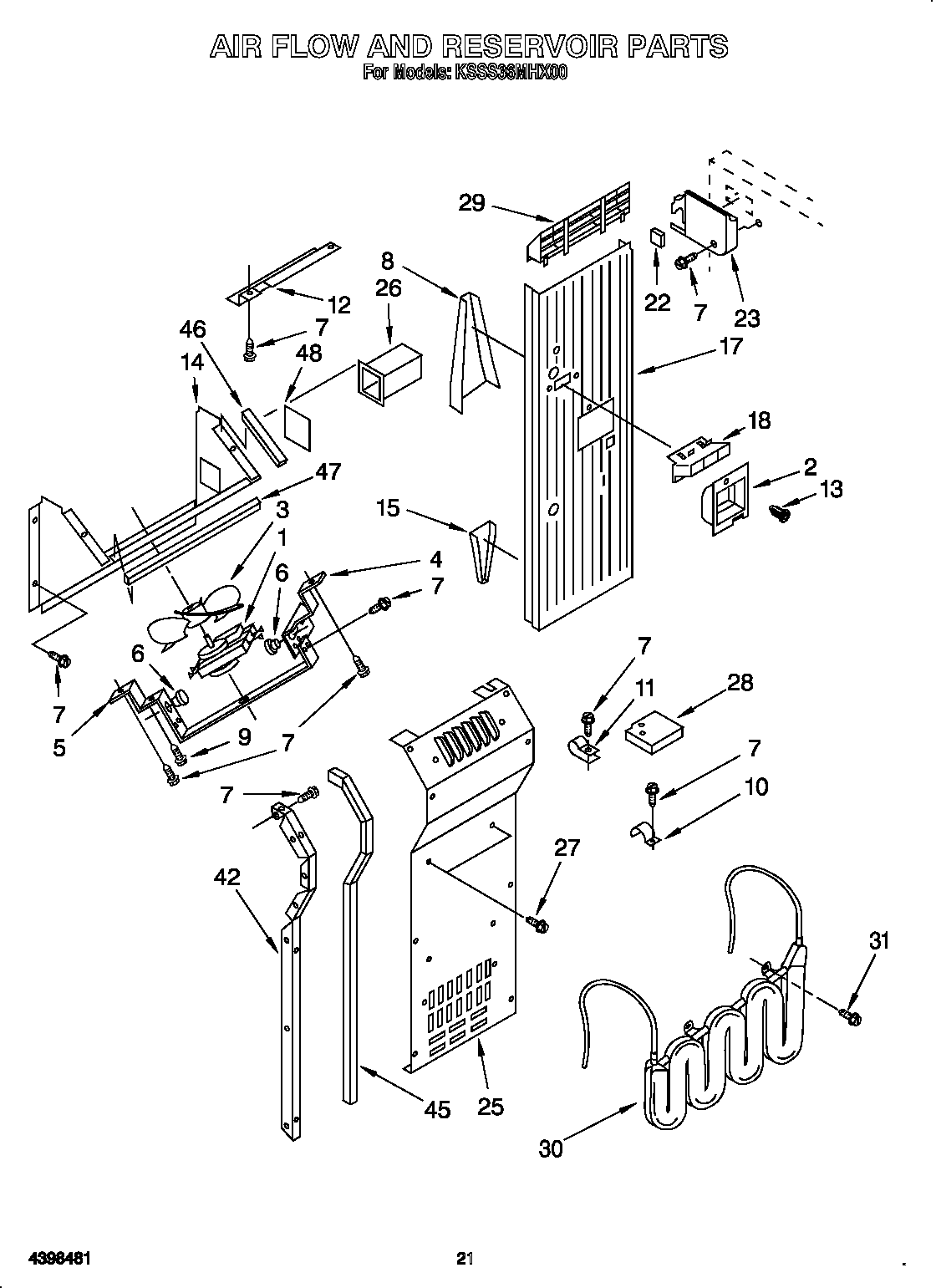 KitchenAid KSSS36MHX00 air flow and reservoir diagram