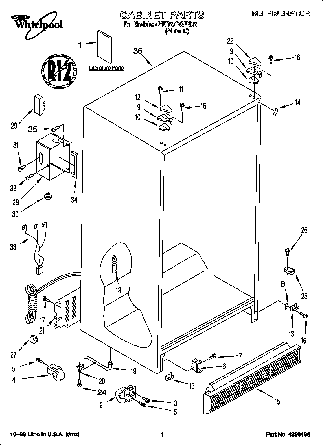 Whirlpool 4YED27PQFN02 cabinet diagram