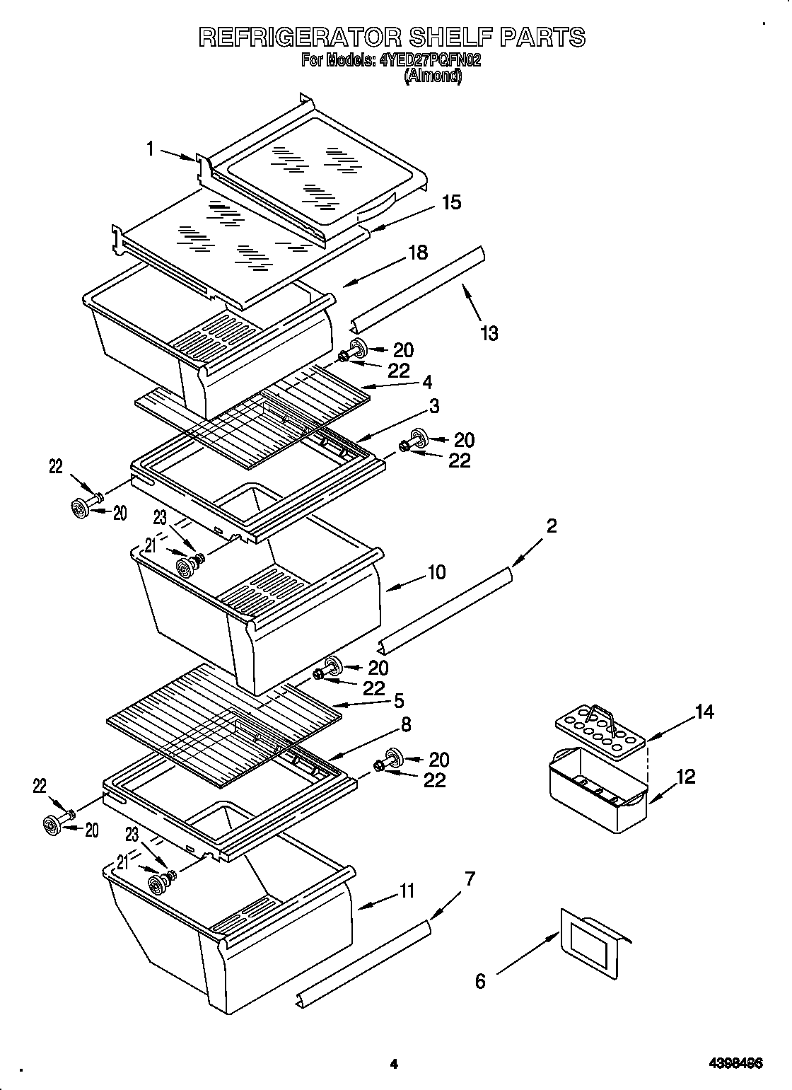 Whirlpool 4YED27PQFN02 refrigerator shelf diagram