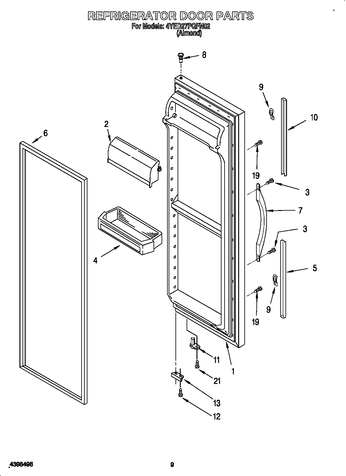 Whirlpool 4YED27PQFN02 refrigerator door diagram