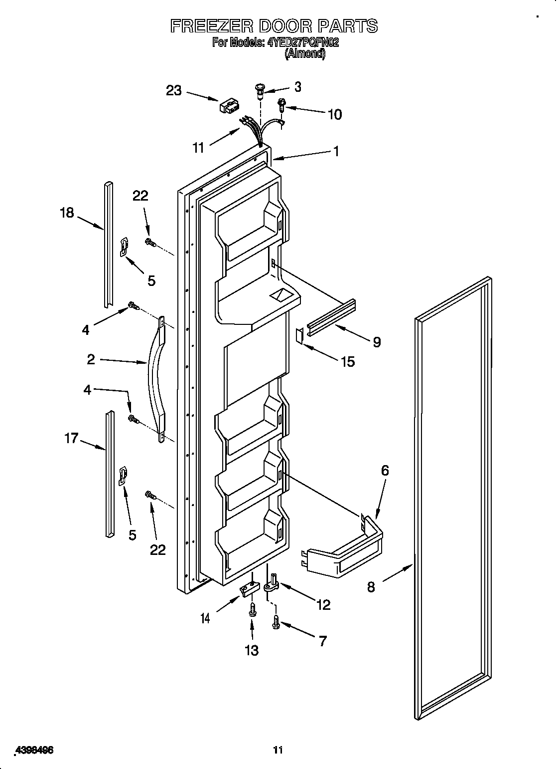 Whirlpool 4YED27PQFN02 freezer door diagram
