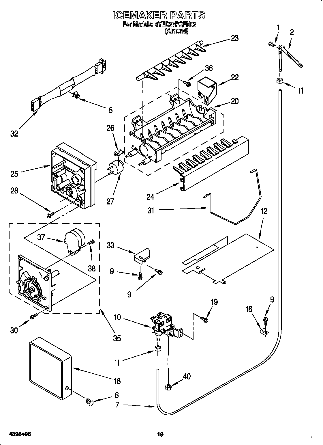 Whirlpool 4YED27PQFN02 icemaker diagram