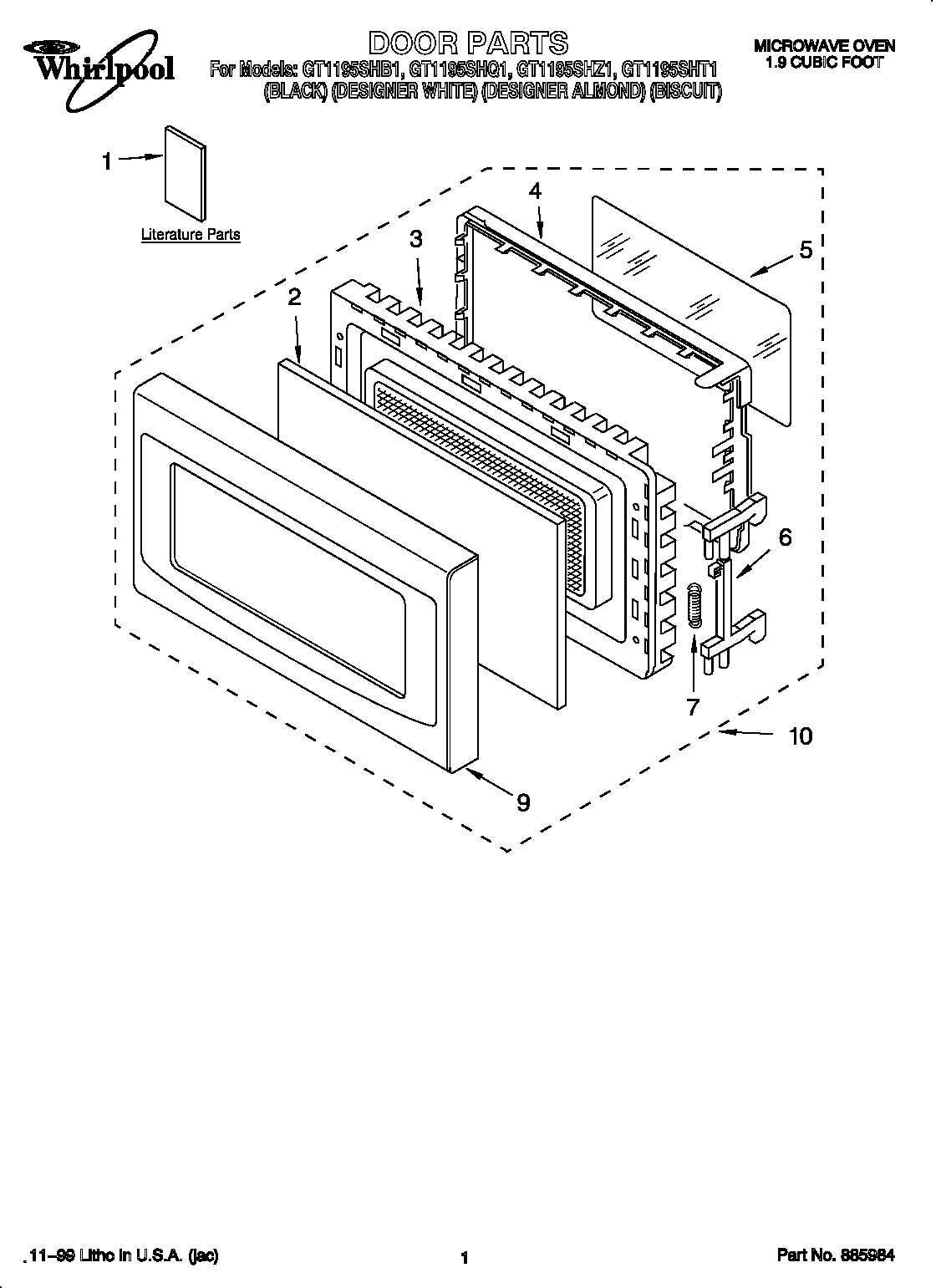 Whirlpool GT1195SHT1 door diagram