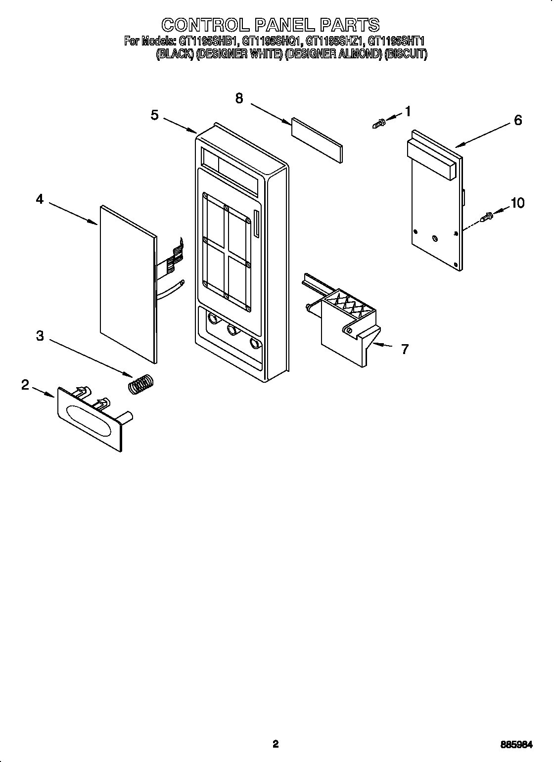 Whirlpool GT1195SHT1 control panel diagram