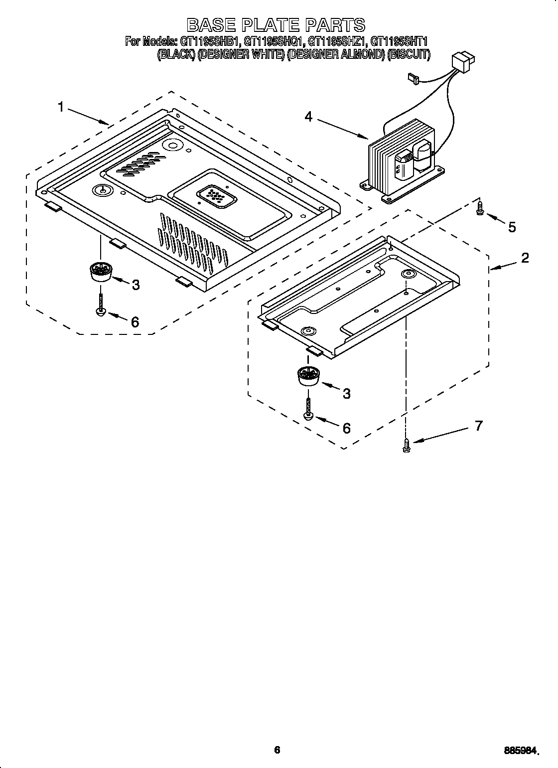 Whirlpool GT1195SHT1 base plate diagram
