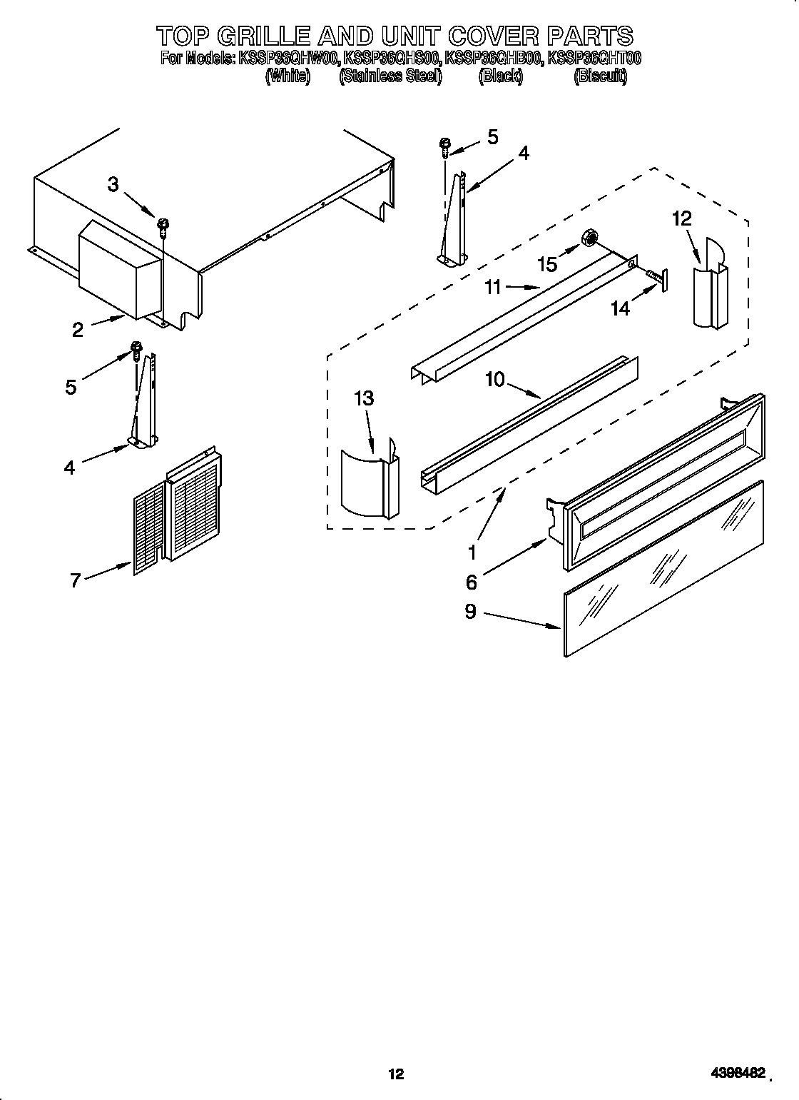 KitchenAid KSSP36QHS00 top grille and unit cover diagram