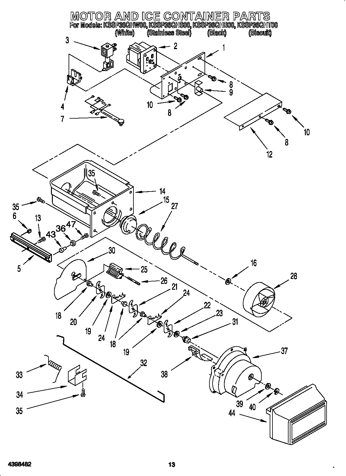 KitchenAid KSSP36QHS00 motor and ice container diagram