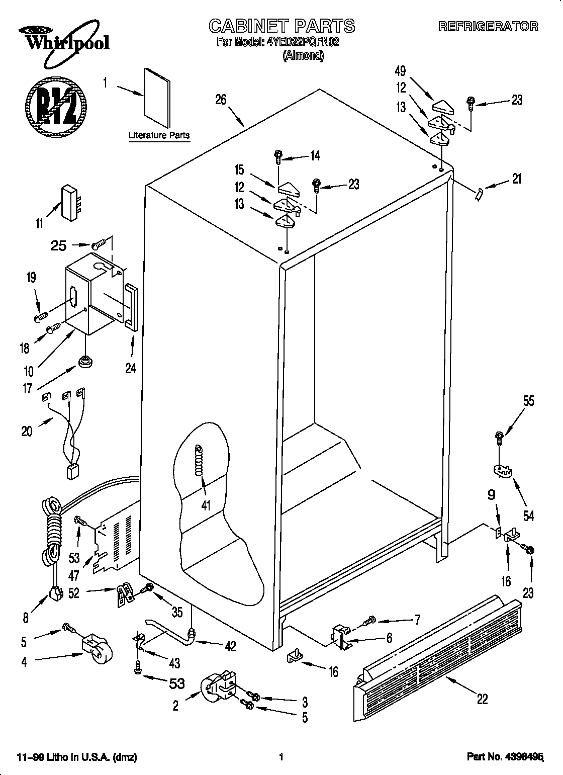 Whirlpool 4YED22PQFN02 cabinet diagram