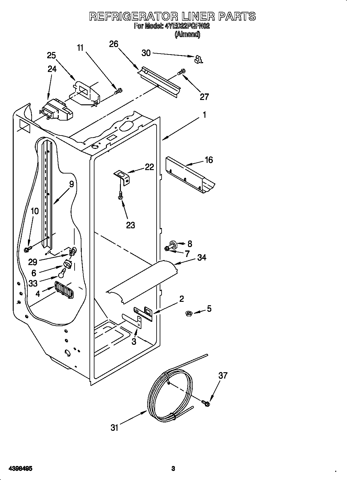 Whirlpool 4YED22PQFN02 refrigerator liner diagram