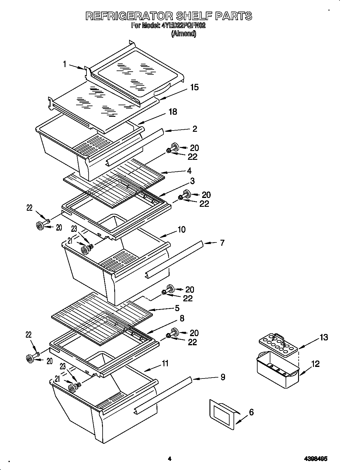 Whirlpool 4YED22PQFN02 refrigerator shelf diagram