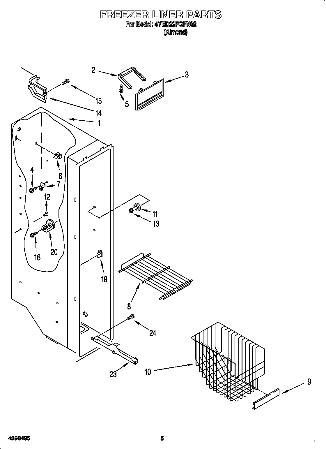 Whirlpool 4YED22PQFN02 freezer liner diagram