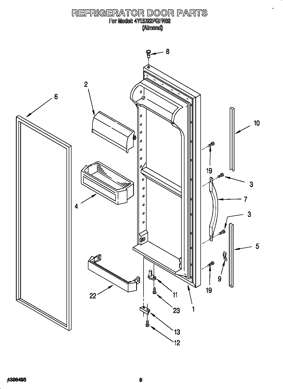 Whirlpool 4YED22PQFN02 refrigerator door diagram