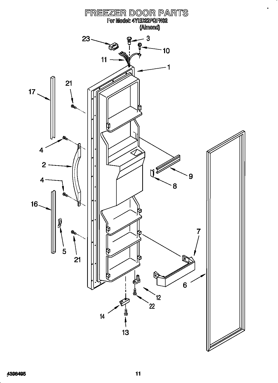Whirlpool 4YED22PQFN02 freezer door diagram