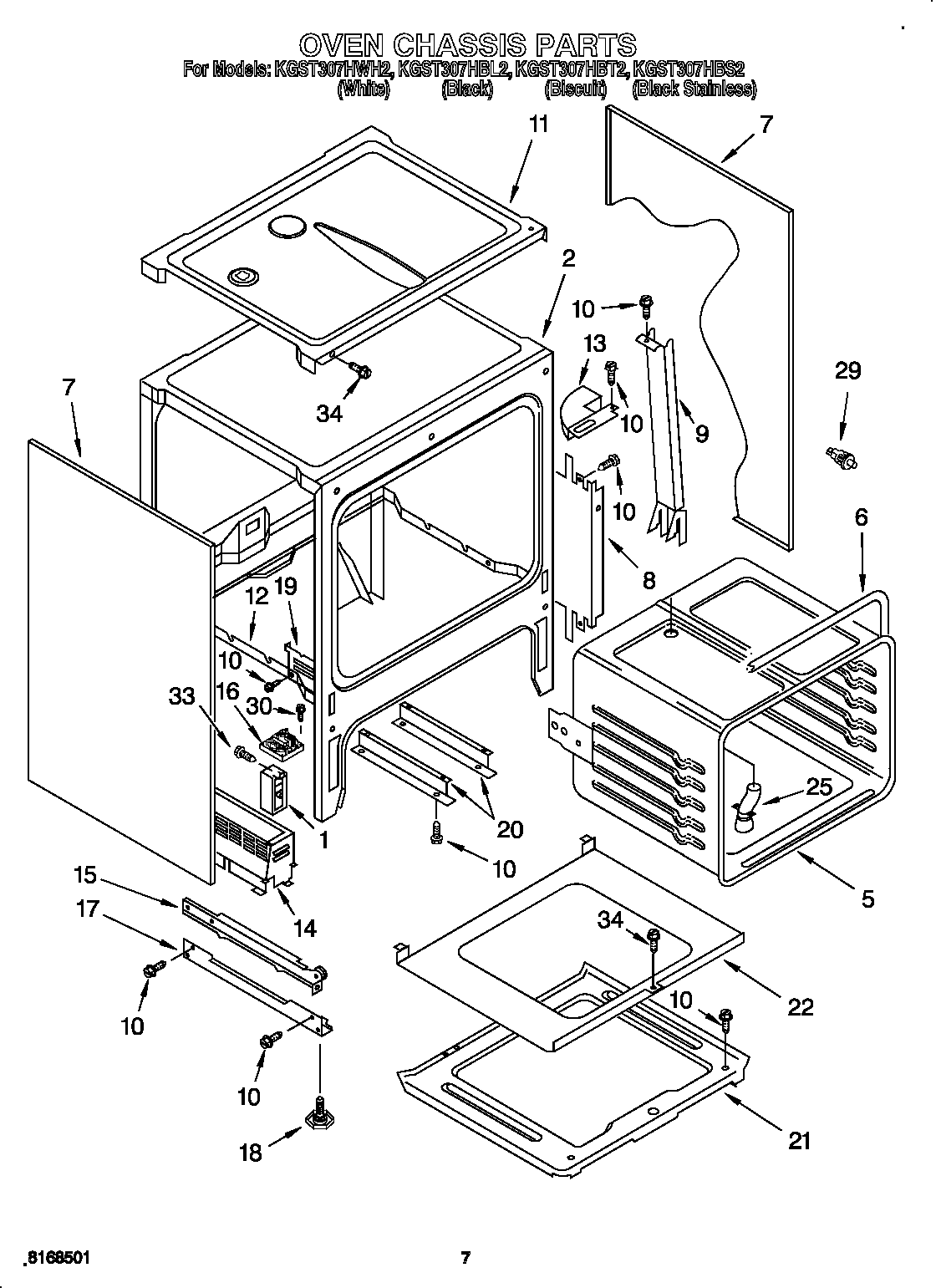 KitchenAid KGST307HWH2 oven chassis diagram