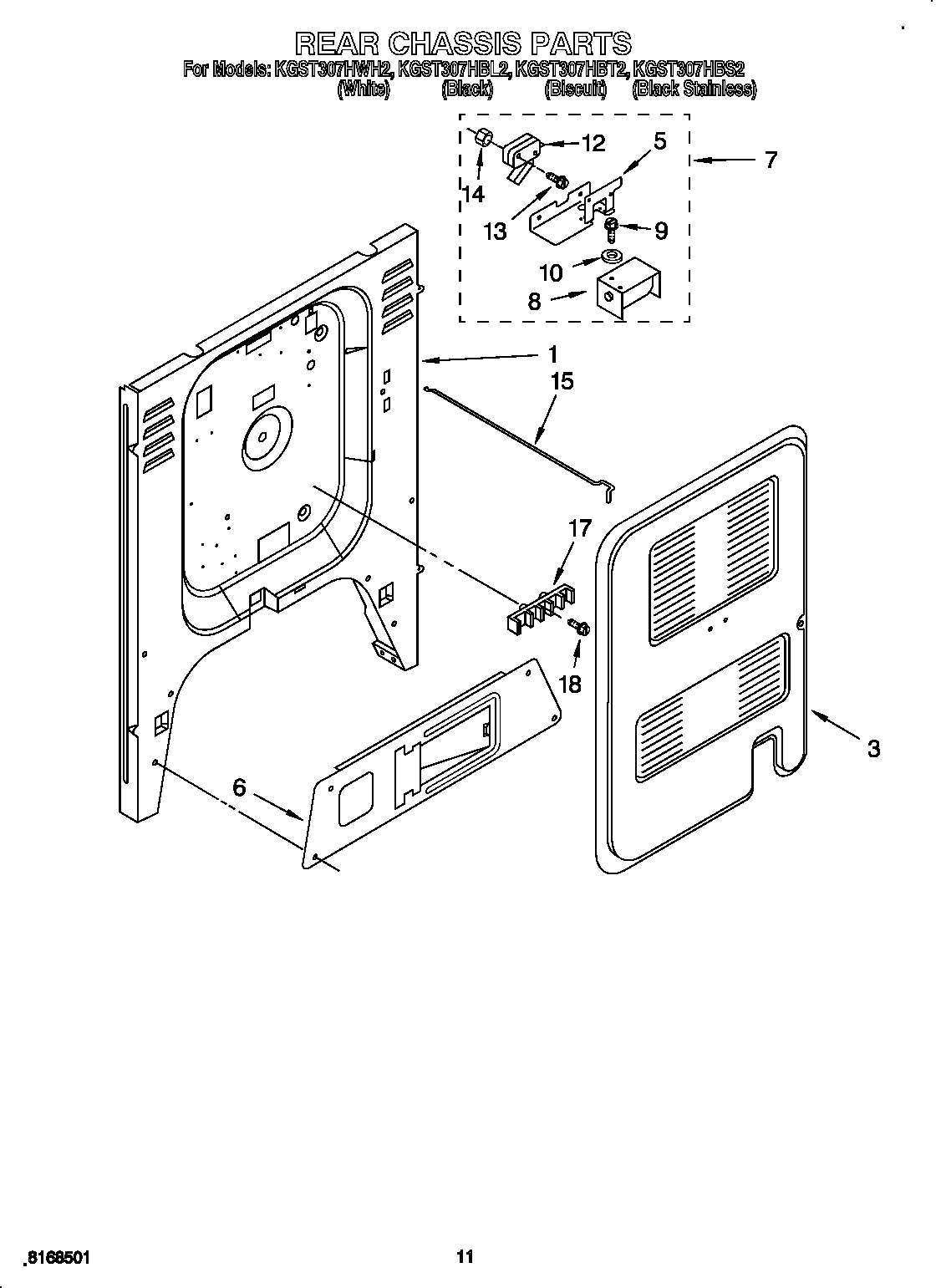 KitchenAid KGST307HWH2 rear chassis diagram