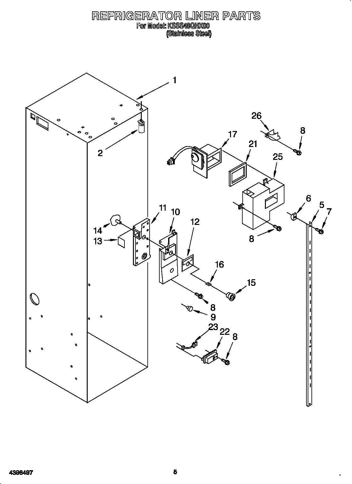 KitchenAid KSSS48QHX00 refrigerator liner diagram